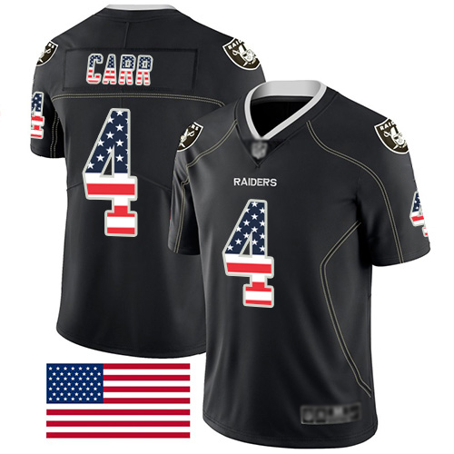 Men Oakland Raiders Limited Black Derek Carr Jersey NFL Football #4 Rush USA Flag Jersey->women nfl jersey->Women Jersey